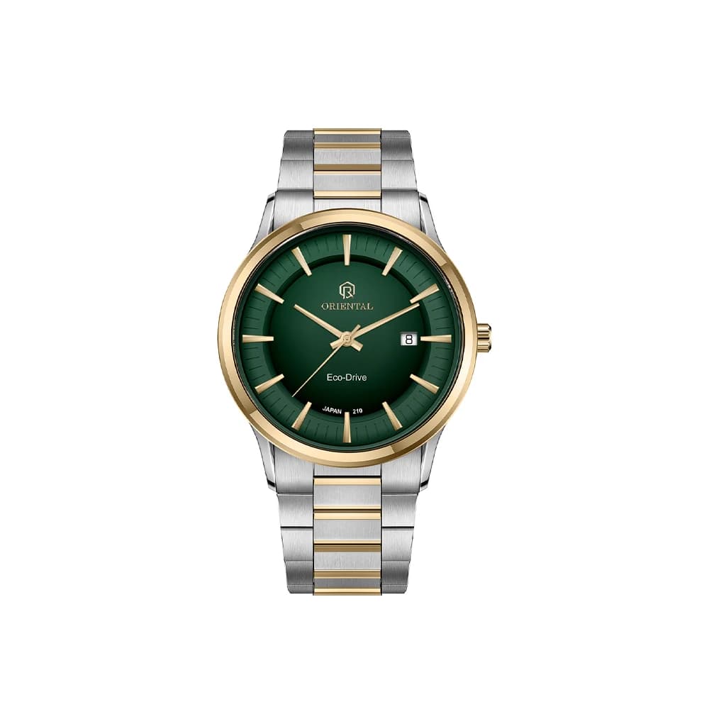 ساعت اورینتال مردانه استیل سیلورطلایی صفحه سبزمدل O.SH210L-0100