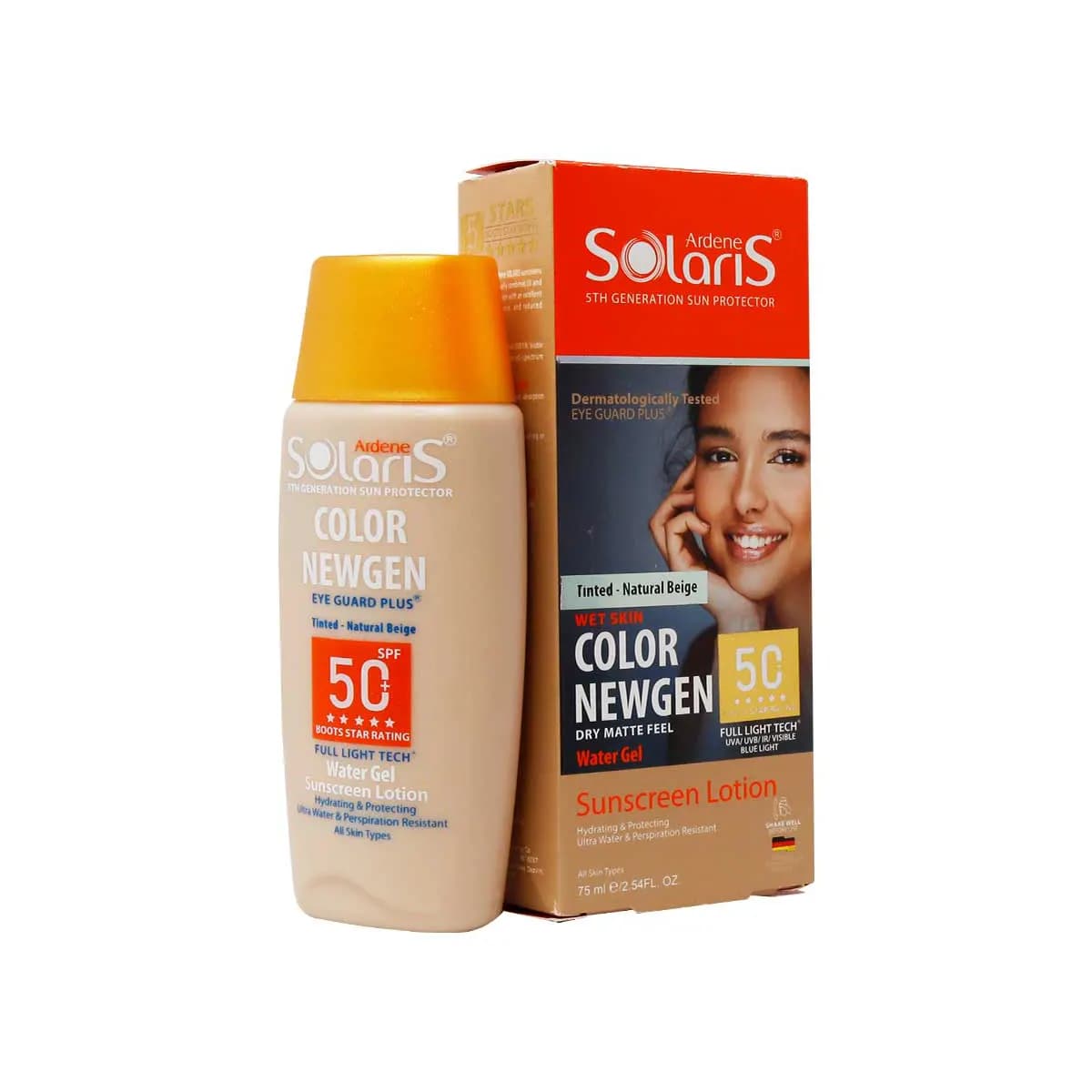 لوسیون آبی ضد آفتاب فاقد چربی spf50 کالر نیوژن سولاریس آردن 75 میلی لیتر (بژ طبیعی) — تصویر ۴