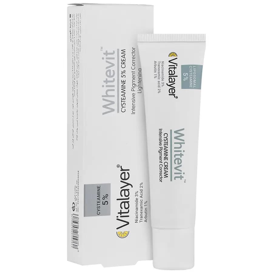 کرم ضد لک و روشن کننده قوی سیستئامین 5% ویتالیر مدل Whitevit حجم 40 میلی لیتر