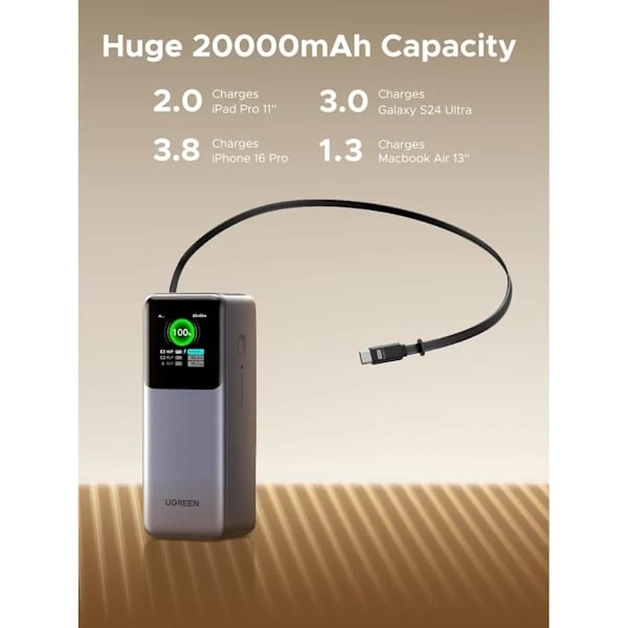 پاوربانک PD فست شارژ UGREEN 20000mAh مدل Nexode 165W خاکستری — تصویر ۸