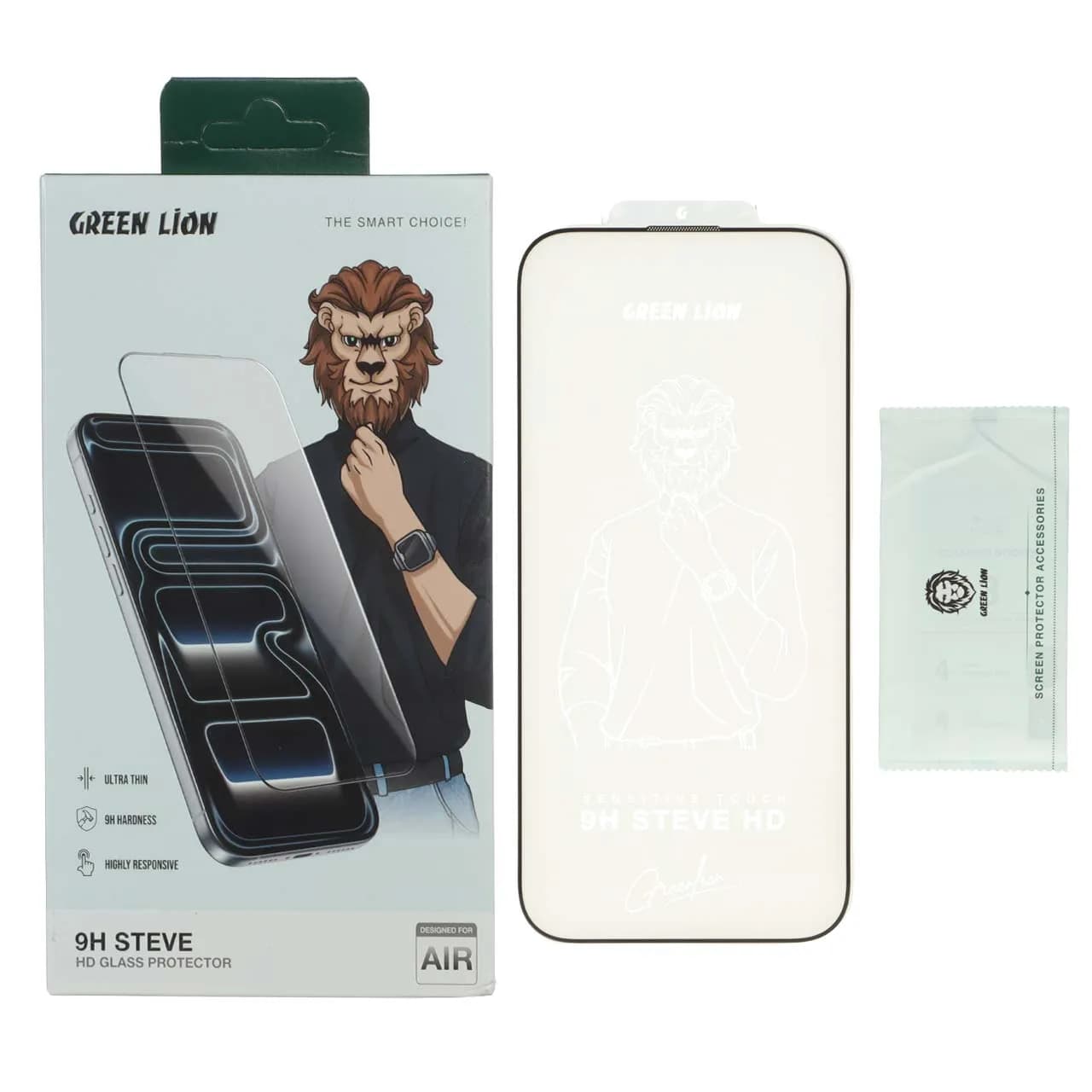 محافظ صفحه نمایش شیشه ای اورجینال Green Lion Steve مدل Apple iPhone 17 Air (پک دار) — تصویر ۲