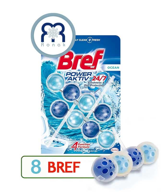 قرص بوگیر توالت فرنگی بریف BREF توپی رایحه اقیانوس بسته 8 عددی