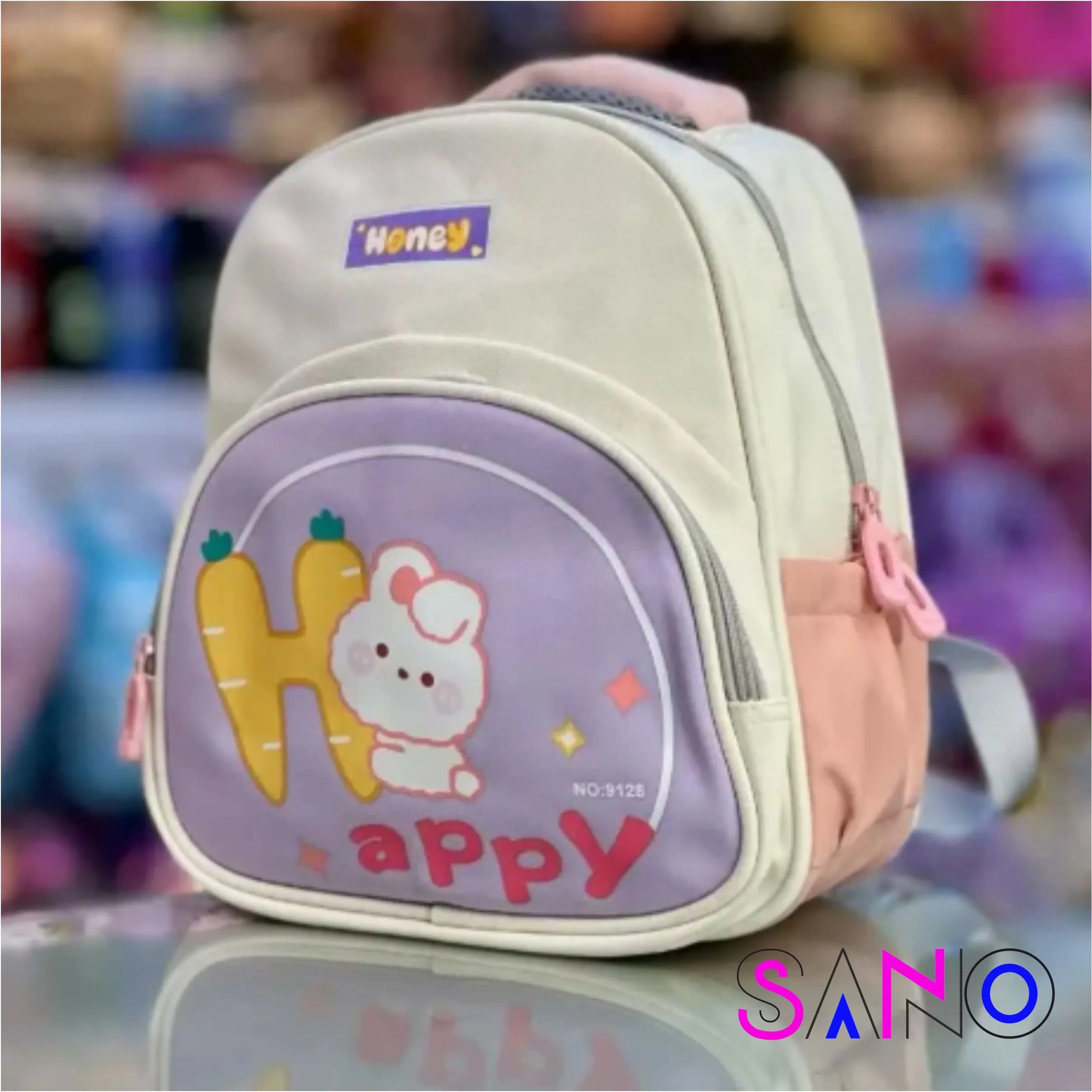 کوله پشتی مهدکودک و پیش دبستانی طرح خرگوش و هویج Happy — تصویر ۴