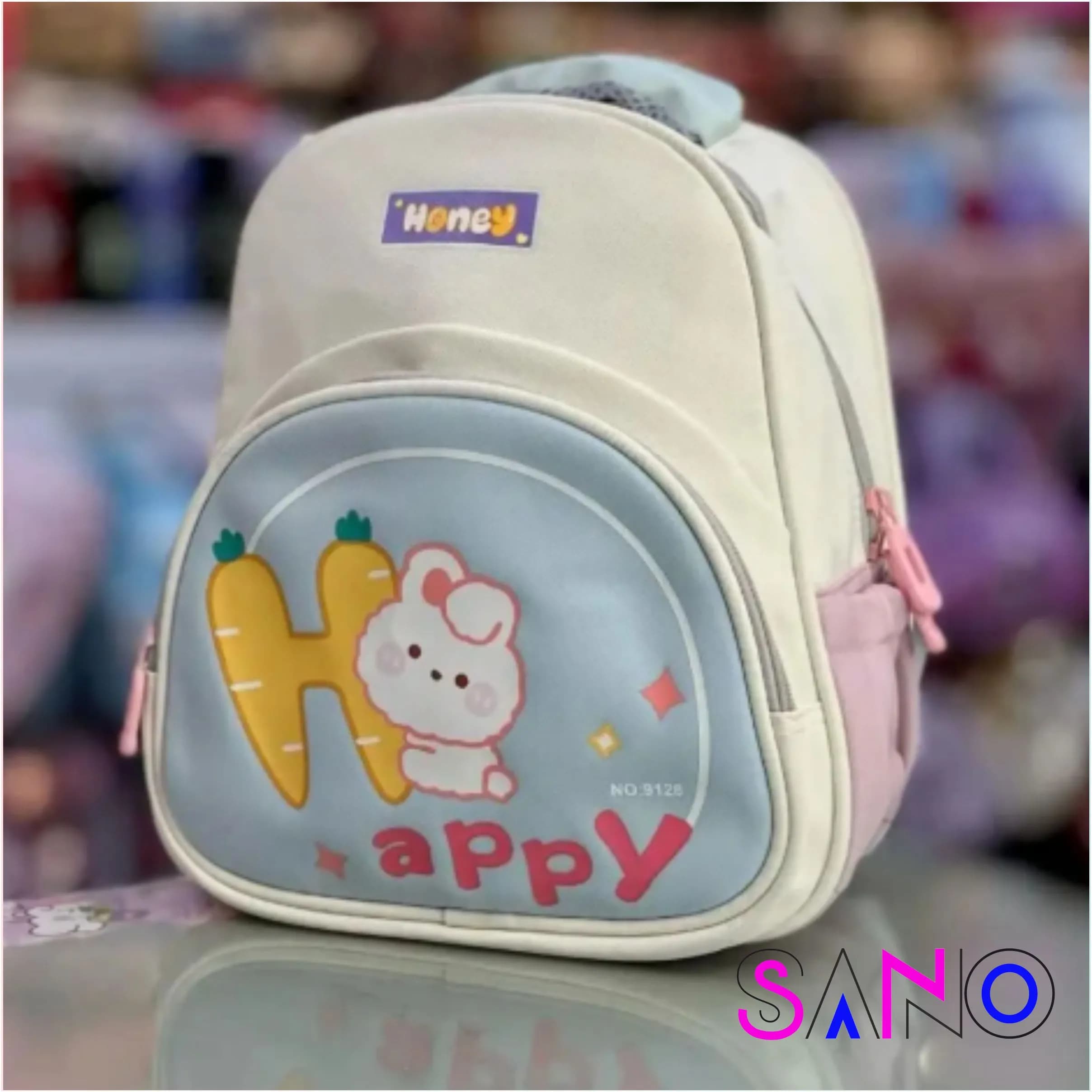 کوله پشتی مهدکودک و پیش دبستانی طرح خرگوش و هویج Happy — تصویر ۲
