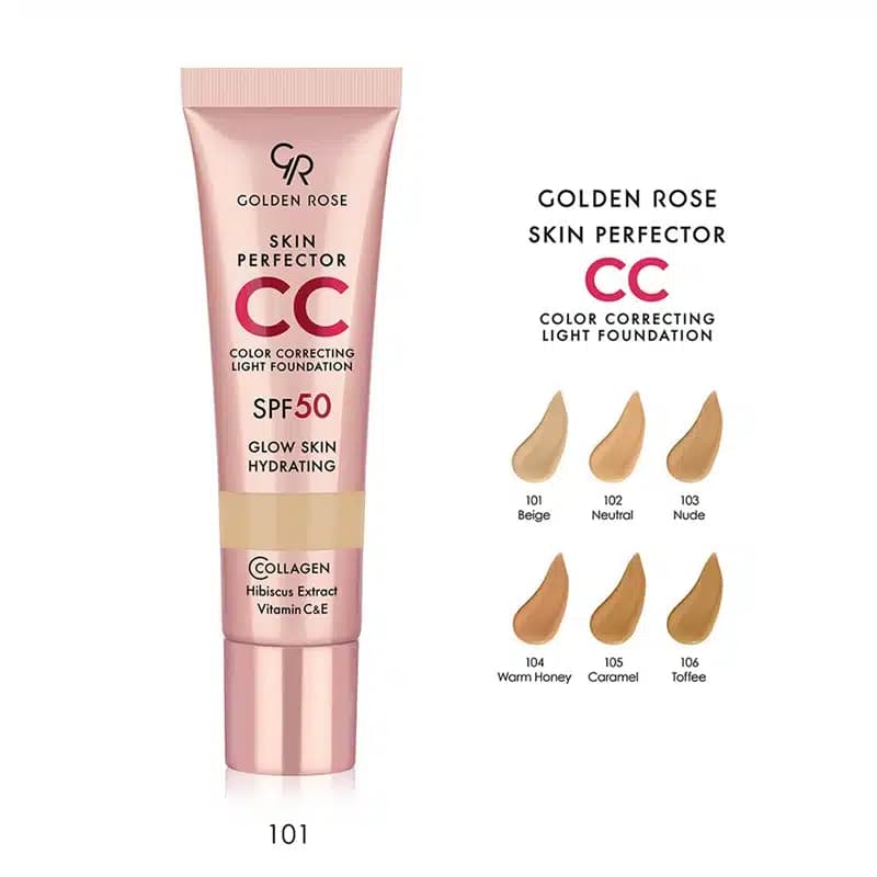 سی سی کرم SPF 50 اصلاح کننده رنگ پوست گلدن رز Golden Rose مدل CC Cream Skin Perfector Light Foundation کد 102 رنگ Neutral — تصویر ۳