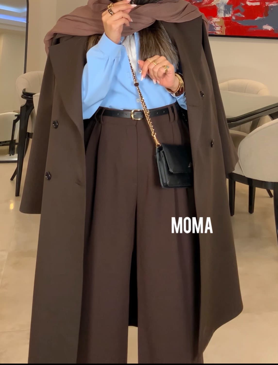 شلوار بگ کرپ مازاراتی جیب دار قهوه ای مدل ماریس — تصویر ۲