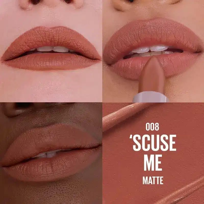 رژلب جامد مات میبلین Maybelline مدل Moisturizing Serum Lipstick کد 08 رنگ Scuse Me — تصویر ۲