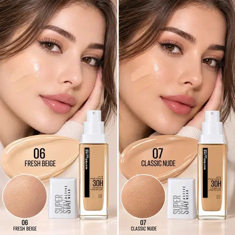 کرم پودر 30 ساعته میبلین Maybelline مدل Super Stay Active Wear کد 06 رنگ Fresh Beige — تصویر ۳
