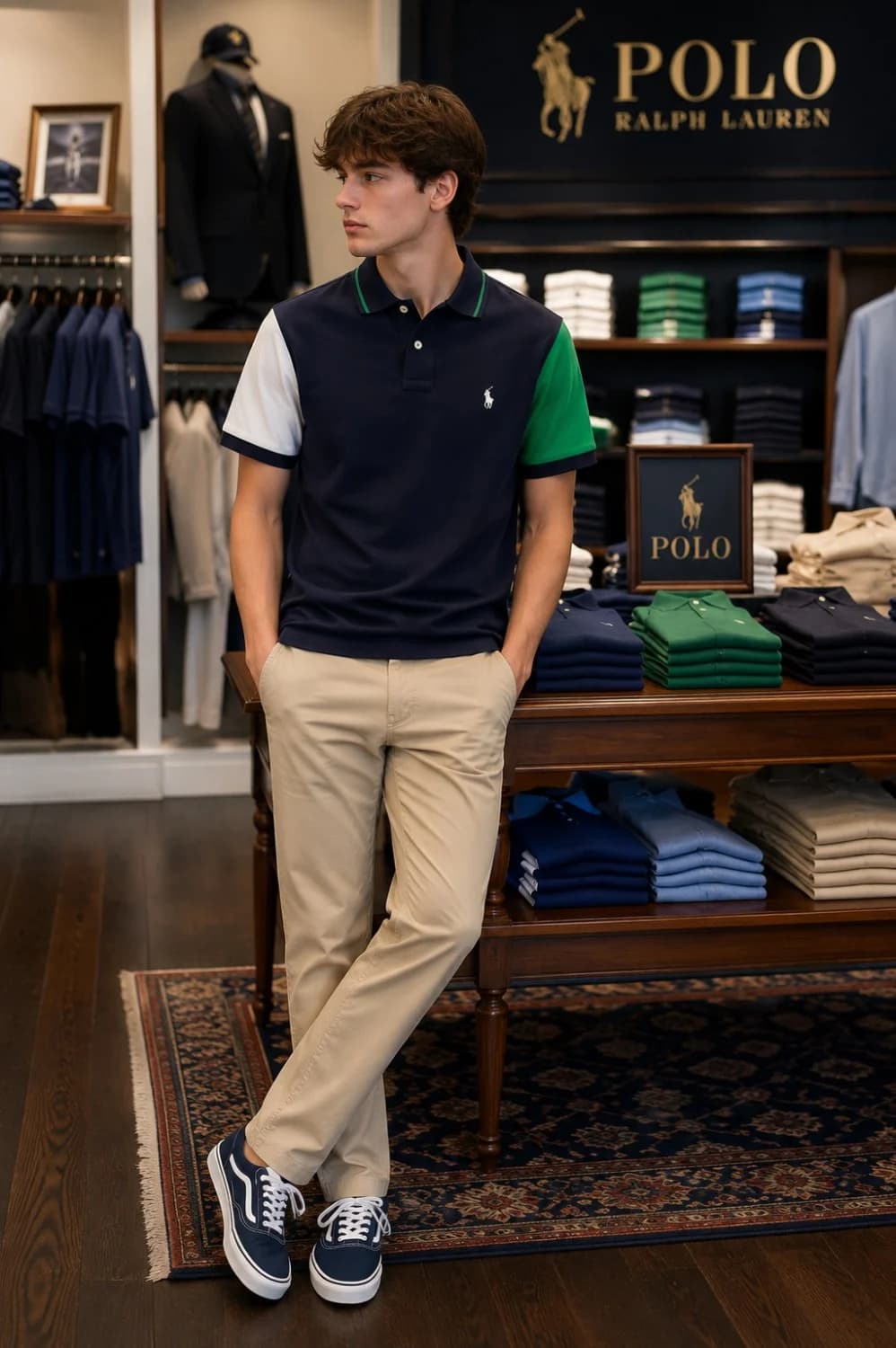 پولوشرت مردانه polo ralph lauren آستین رنگی (سرمه ای/سبز/سفید)