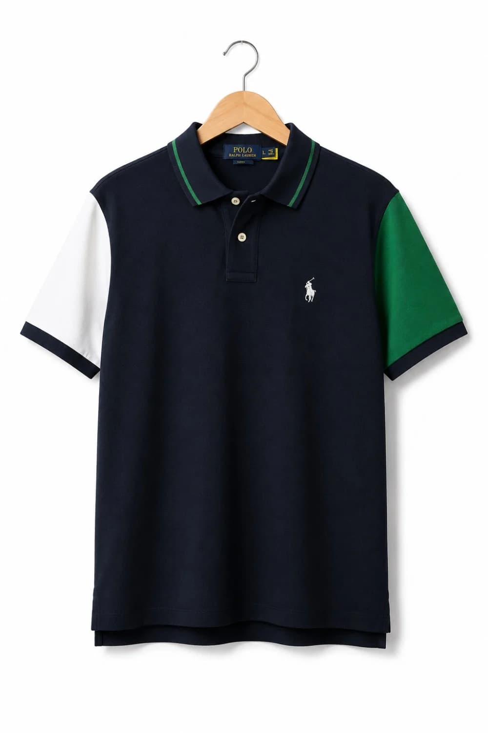 پولوشرت مردانه polo ralph lauren آستین رنگی (سرمه ای/سبز/سفید) — تصویر ۲