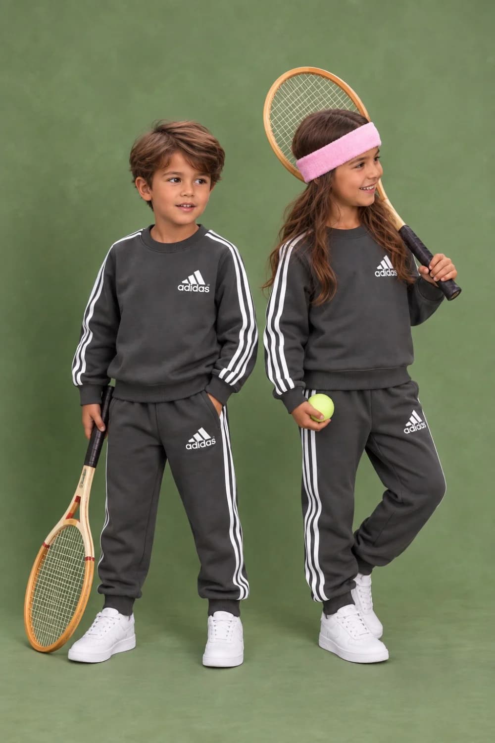ست بلوز و شلوار بچگانه آدیداس طوسی تیره|Adidas kids tracksuit -charcoal grey — تصویر ۲