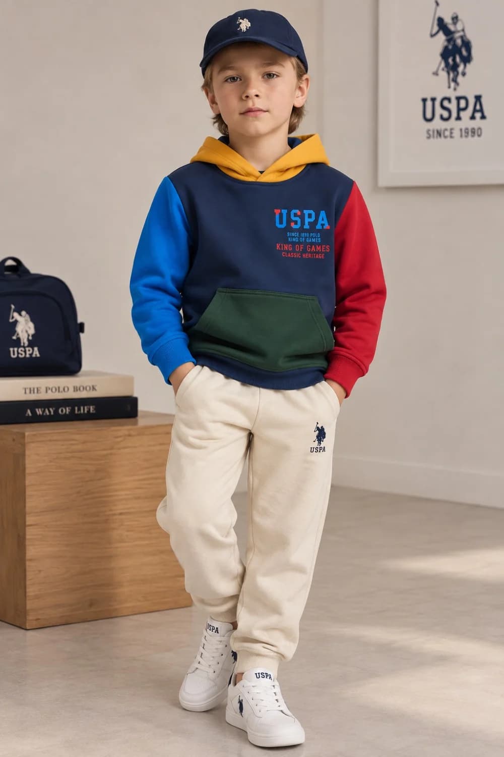 هودی پسرانه u.s.polo assn کلاه دار مدل color block — تصویر ۲