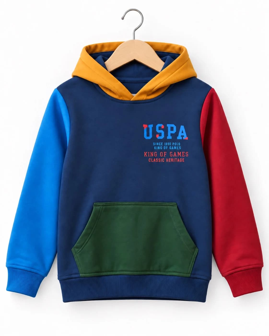 هودی پسرانه u.s.polo assn کلاه دار مدل color block — تصویر ۳