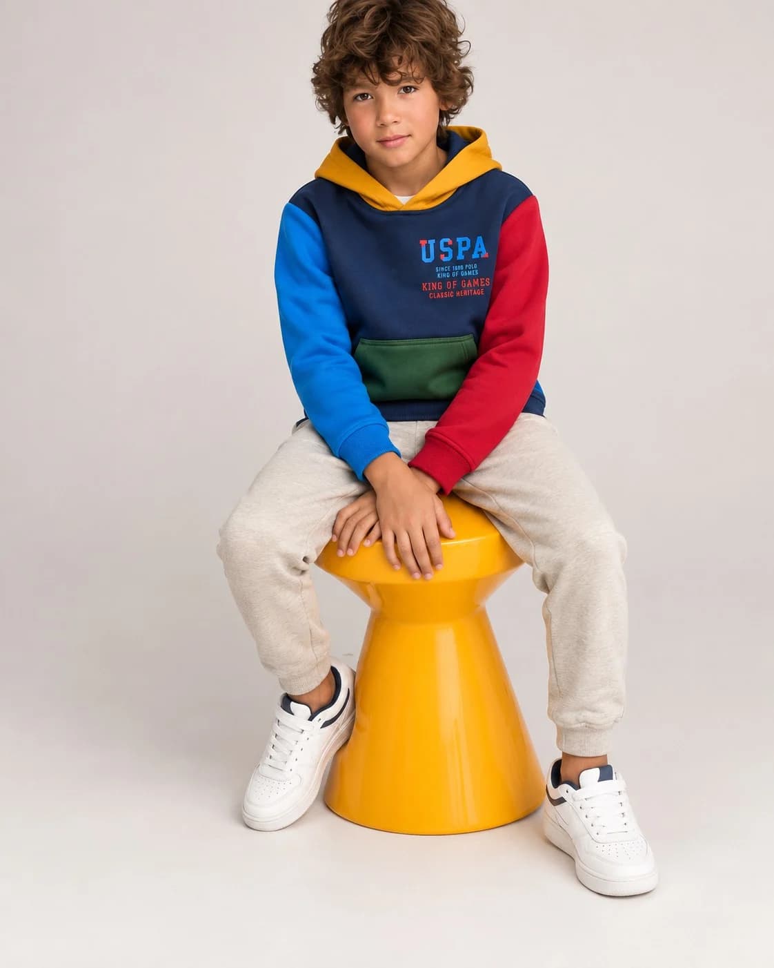 هودی پسرانه u.s.polo assn کلاه دار مدل color block
