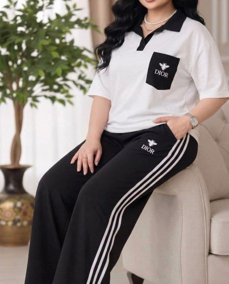 ست تیشرت و شلوار زنانه پنبه گلکسی طرح دیور (کد: ۲۳۴۰۳) — تصویر ۴