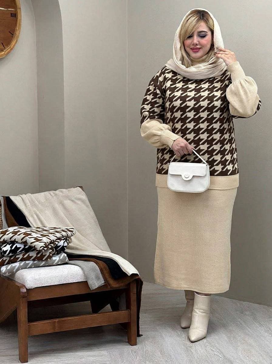 ست بلوز و دامن بافت زنانه مدل لادن رنگ نباتی (کد: ۲۳۵۷۹) — تصویر ۳
