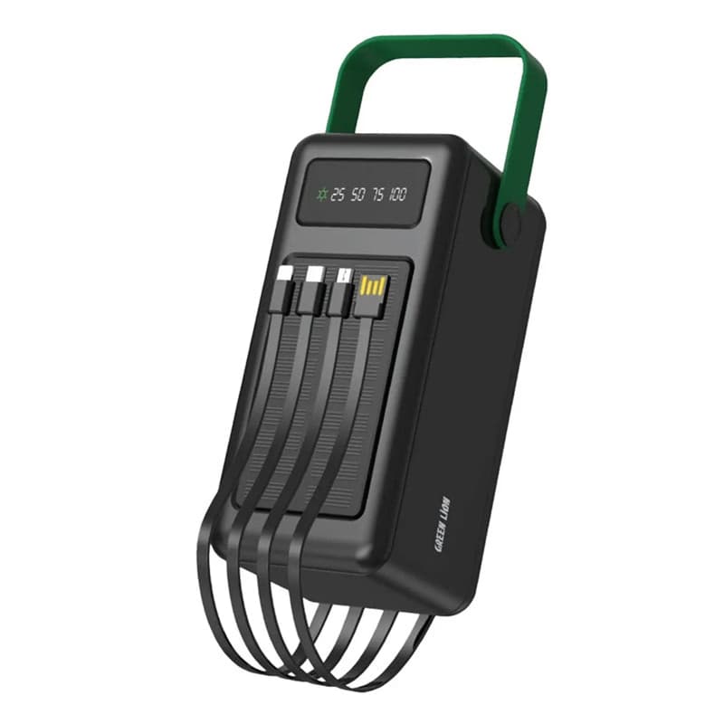 پاوربانک سولار گرین لاین 80000 میلیآمپر 10.5 وات مدل GL-PB74 SOLAR MAX با 4 کابل متصل (مشکی)