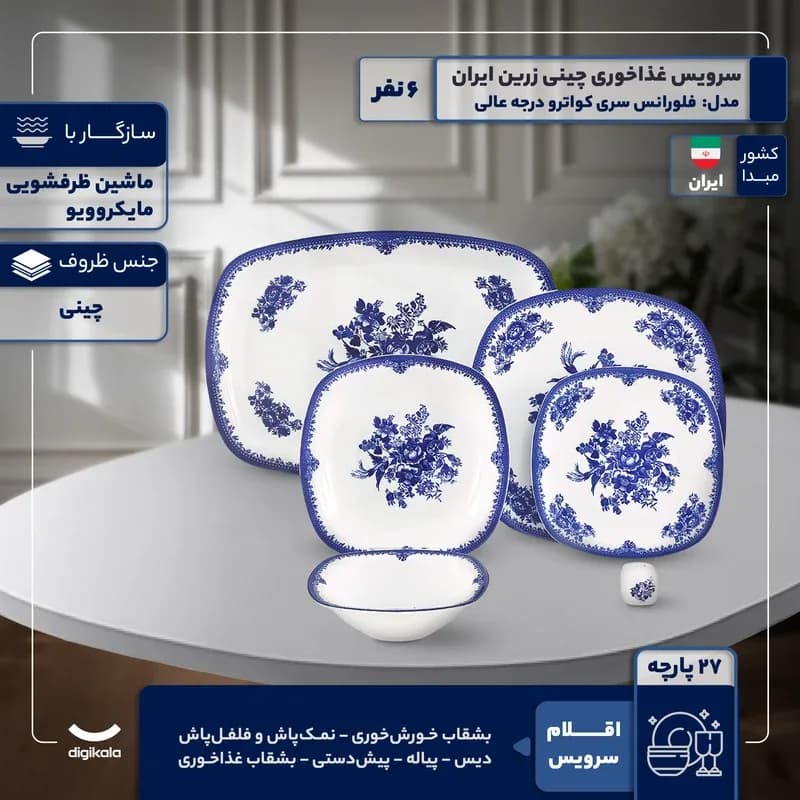 سرویس 6 نفره 27 پارچ کواترو فلورانس درجه عالی — تصویر ۵