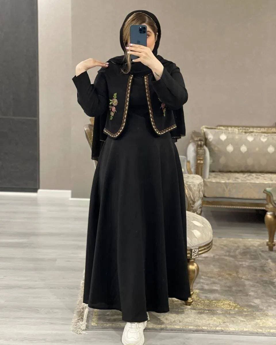 ست کت و سارافون زنانه مجلسی شانتون مدل همتا گلدوزی مشکی (کد: ۹۶۱۱) — تصویر ۳