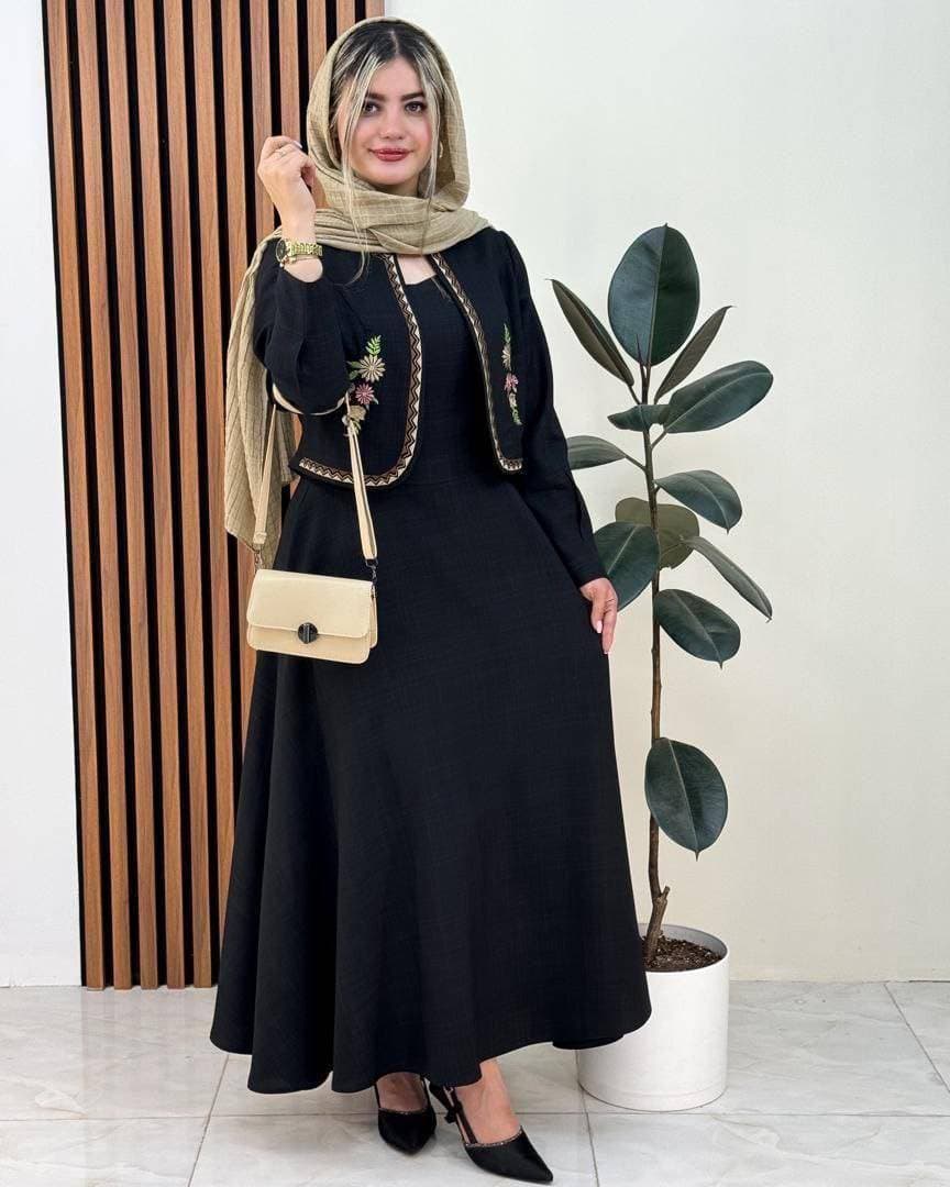 ست کت و سارافون زنانه مجلسی شانتون مدل همتا گلدوزی مشکی (کد: ۹۶۱۱) — تصویر ۴