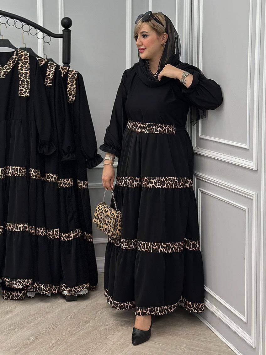 پیراهن مجلسی الیزه زنانه مدل عروسک خرج کار پلنگی مشکی (کد: ۱۶۲۵۶) — تصویر ۳