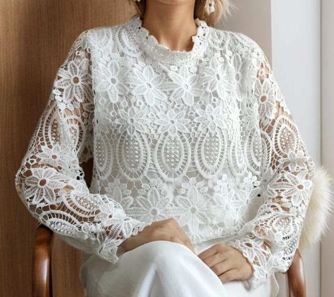 شومیز مجلسی گیپور وارداتی زنانه کد S23 — تصویر ۲