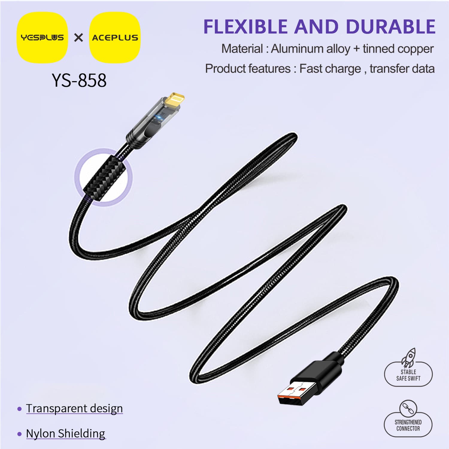 کابل فست شارژ و انتقال دیتا میکرو 3A یس پلاس | Yesplus YS-858 — تصویر ۲