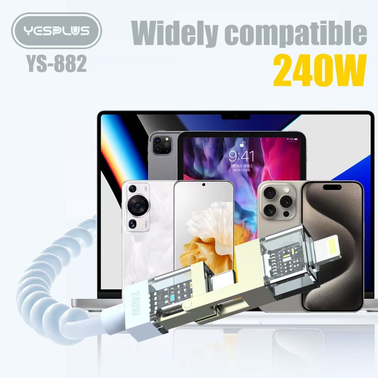 کابل 4 کاره فست شارژ 240W یس پلاس | Yesplus YS-882 — تصویر ۲