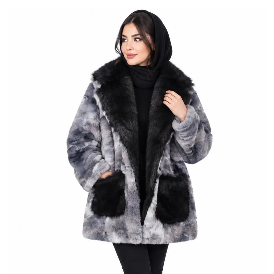 پالتو پوست یقه انگلیسی زنانه طرح چیریکی مدل P1201 | مدل روسی
