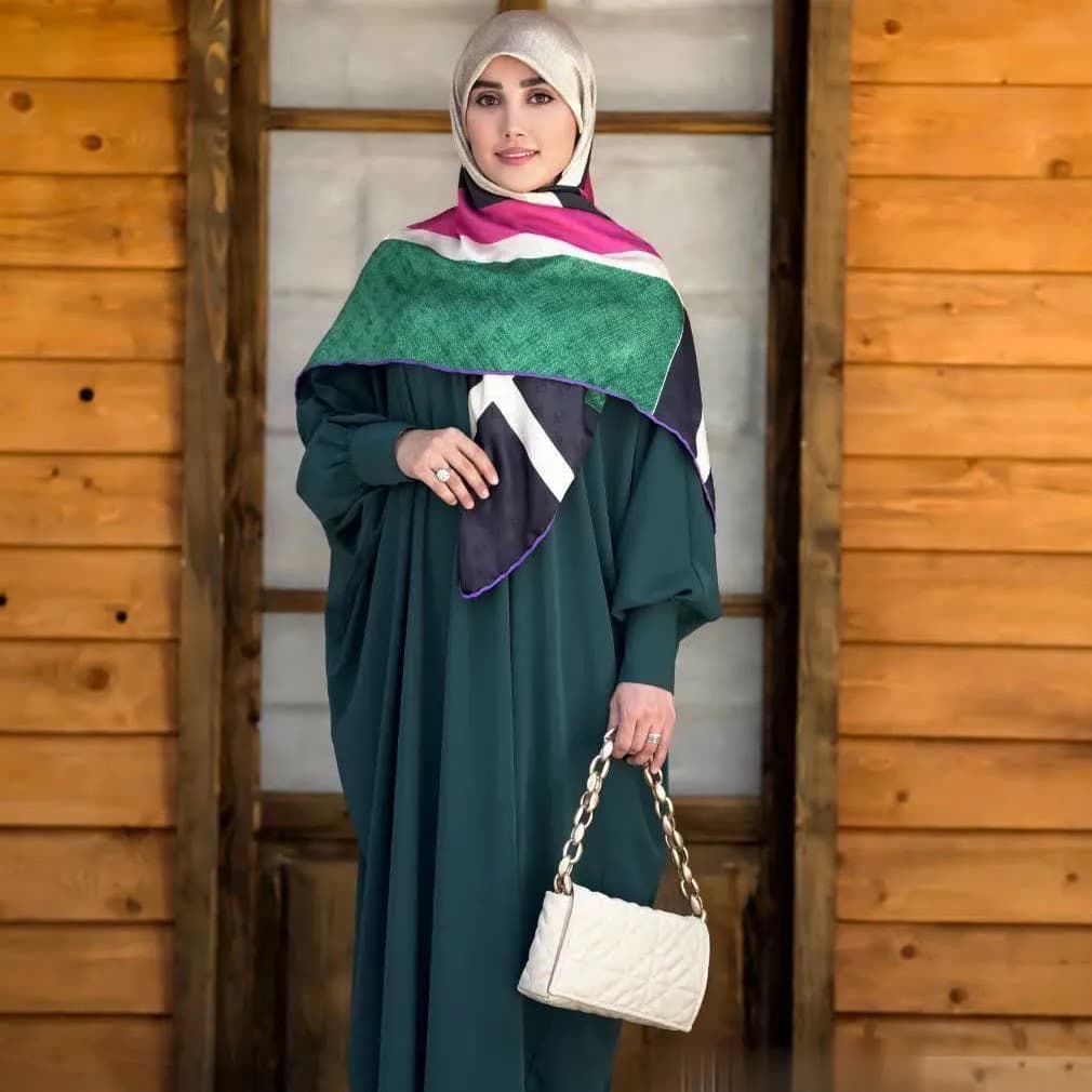 مانتو عبایی عربی مدل بهاره جنس کرپ سوپر الیزه یقه گرد — تصویر ۷