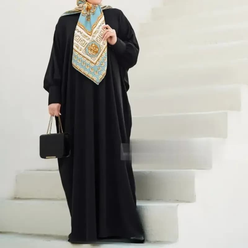 مانتو عبایی عربی مدل بهاره جنس کرپ سوپر الیزه یقه گرد — تصویر ۹