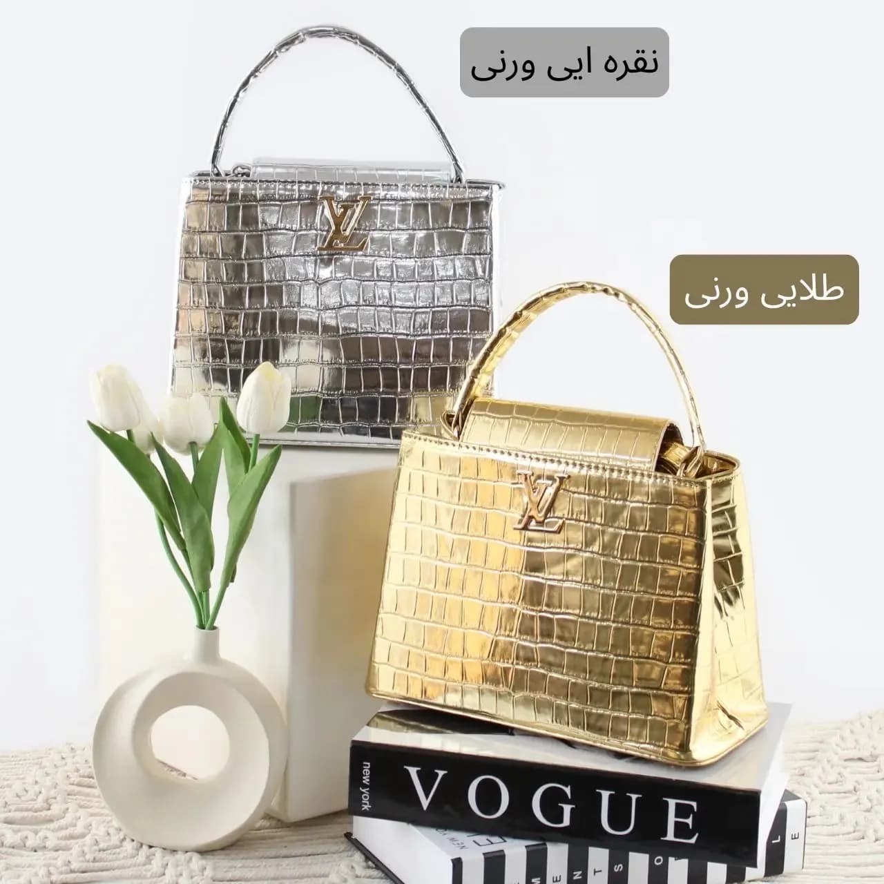 کیف زنانه چرم مصنوعی رسمی و مهمانی با بند بلند — تصویر ۶