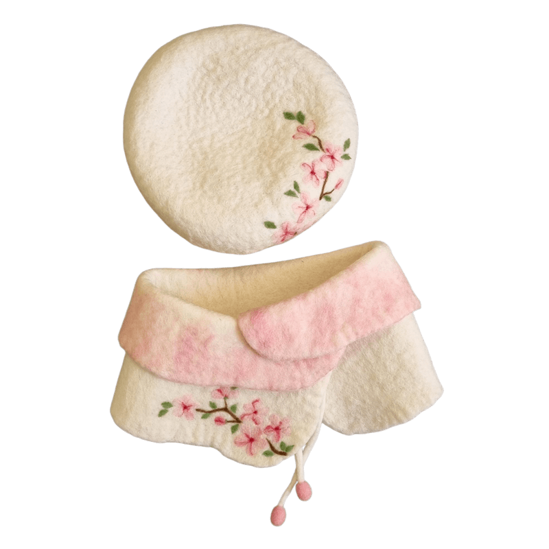 Felt Set Hat And Collar Shawel With A Flat Blossom Design – Hoorfelt Brand