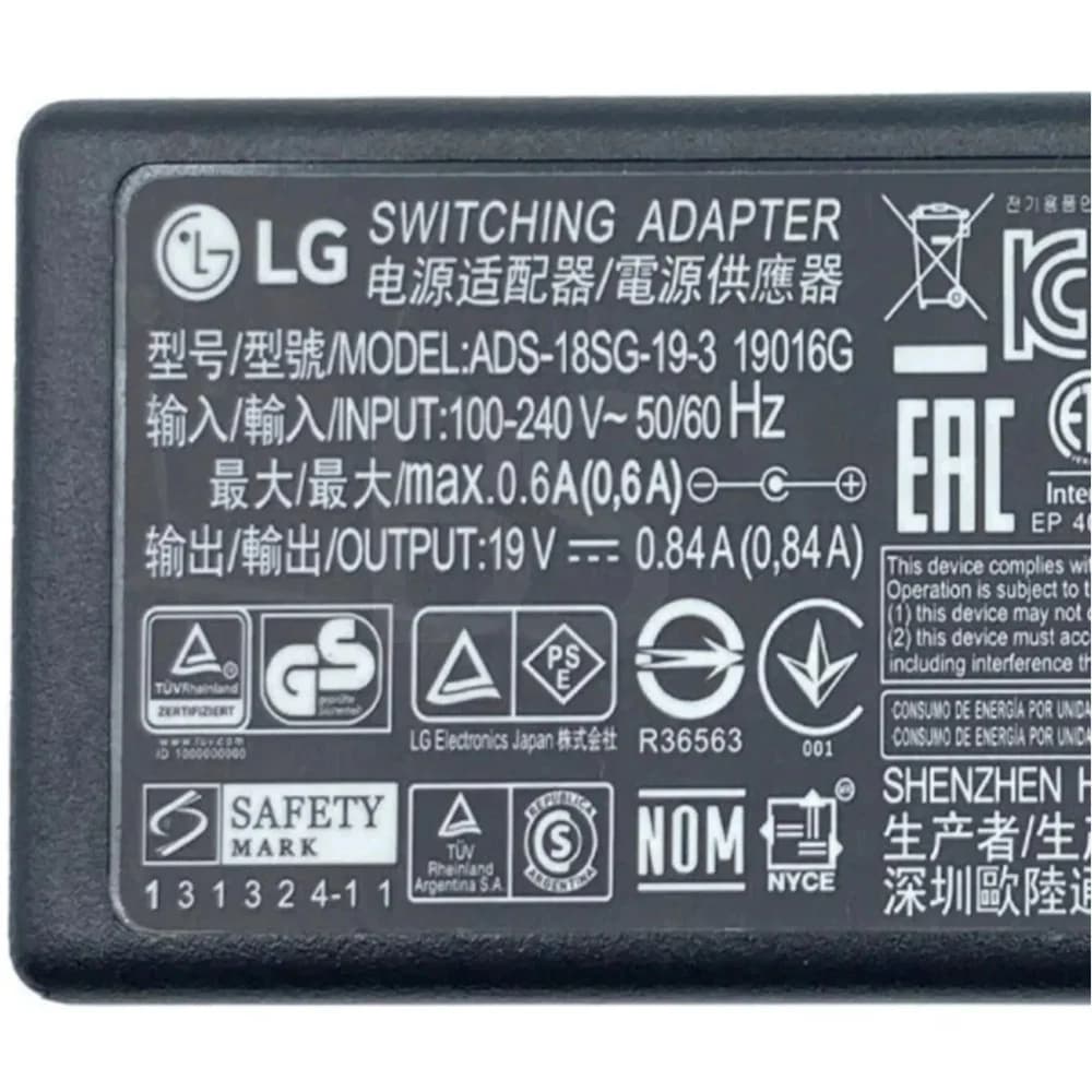 آداپتور 19 ولت 0.84 آمپر ال جی LG مدل ADS-18SG-19-3 سایز 4.4×6.5 مخصوص مانیتور های ال جی اورجینال همراه با کابل — تصویر ۴