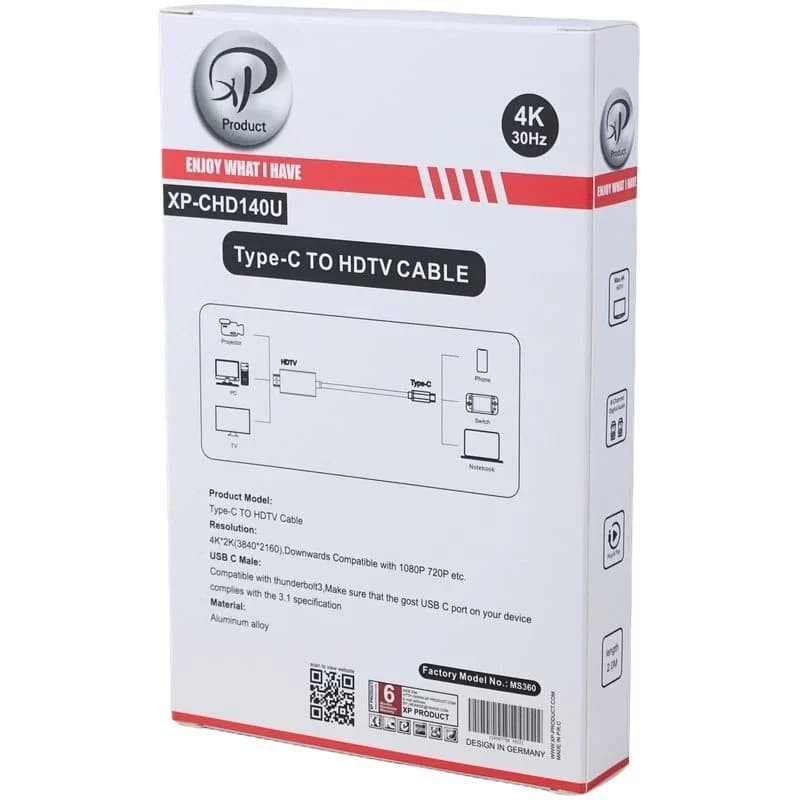کابل تبدیل Type-C به HDMI ایکس پی پروداکت XP-CHD140U طول 2 متر — تصویر ۴