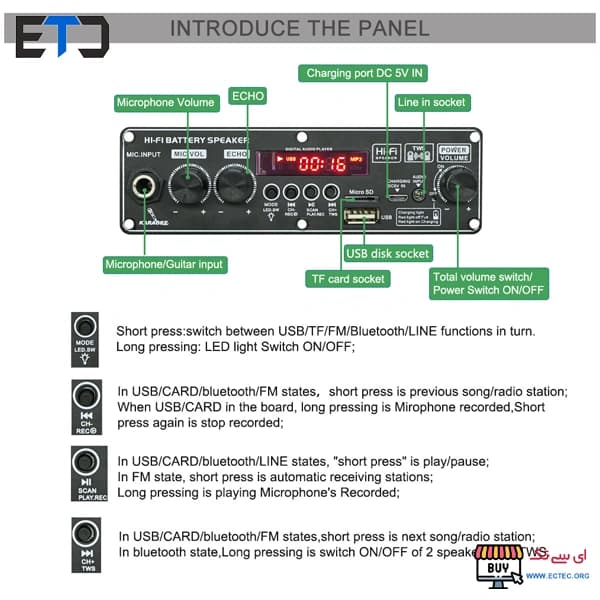 پنل کامل آمپلی فایر 3.7 ولت HIFI بلوتوثی 2X80W ولوم دار — تصویر ۴