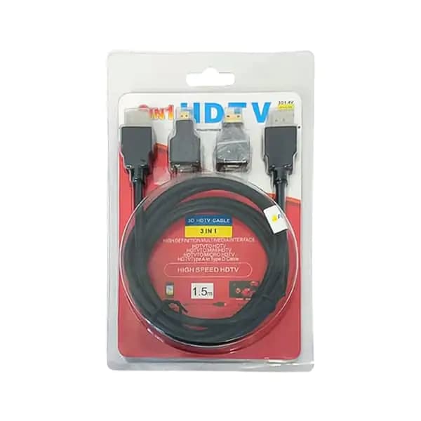 کابل HDMI مدل Hs 3 in 1 به طول 1.5 متر به همراه تبدیل Mini HDMI و Micro HDMI — تصویر ۷
