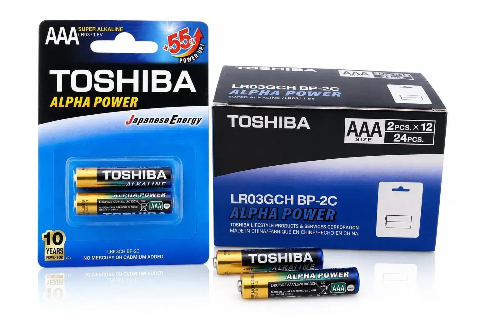 باتری نیم قلمی آلکالاین توشیبا AAA Alpha Power 1.5V بسته 2 عددی