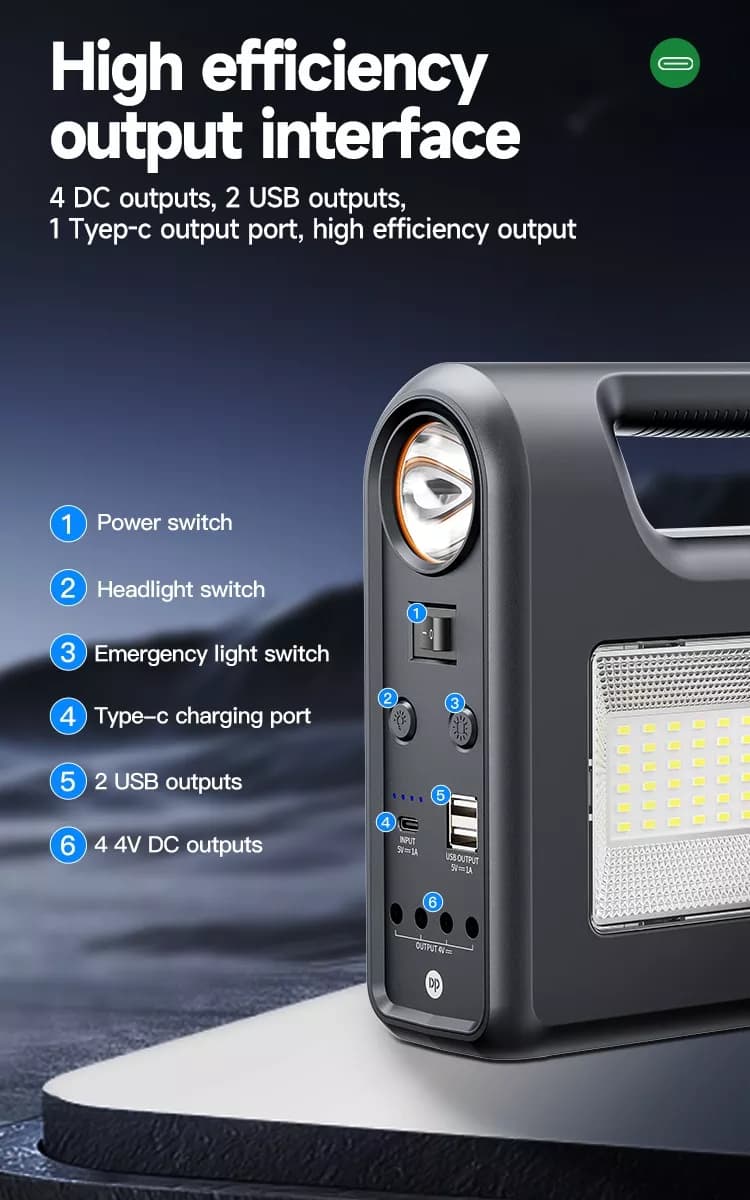 پکیج روشنایی خورشیدی قابل حمل DP-7719 | باتری ۸۰۰۰ mAh و سه لامپ LED — تصویر ۴