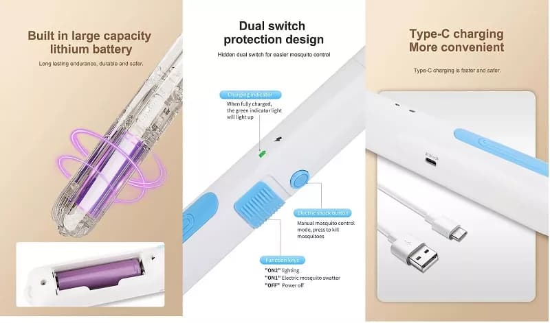 حشرهکش راکتی ویداسی مدل WD-926 – قدرتمند، قابل شارژ، همراه با چراغ LED — تصویر ۹