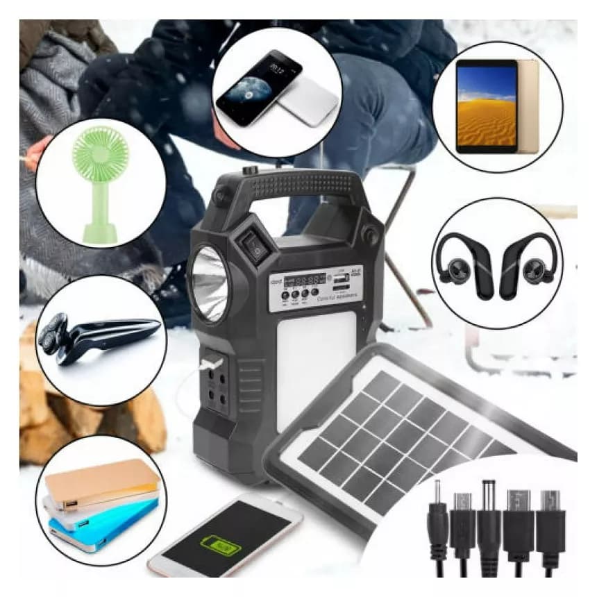 پکیج روشنایی خورشیدی GD-8060 – قابل حمل ،اسپیکر، شارژی و چندکاره — تصویر ۲