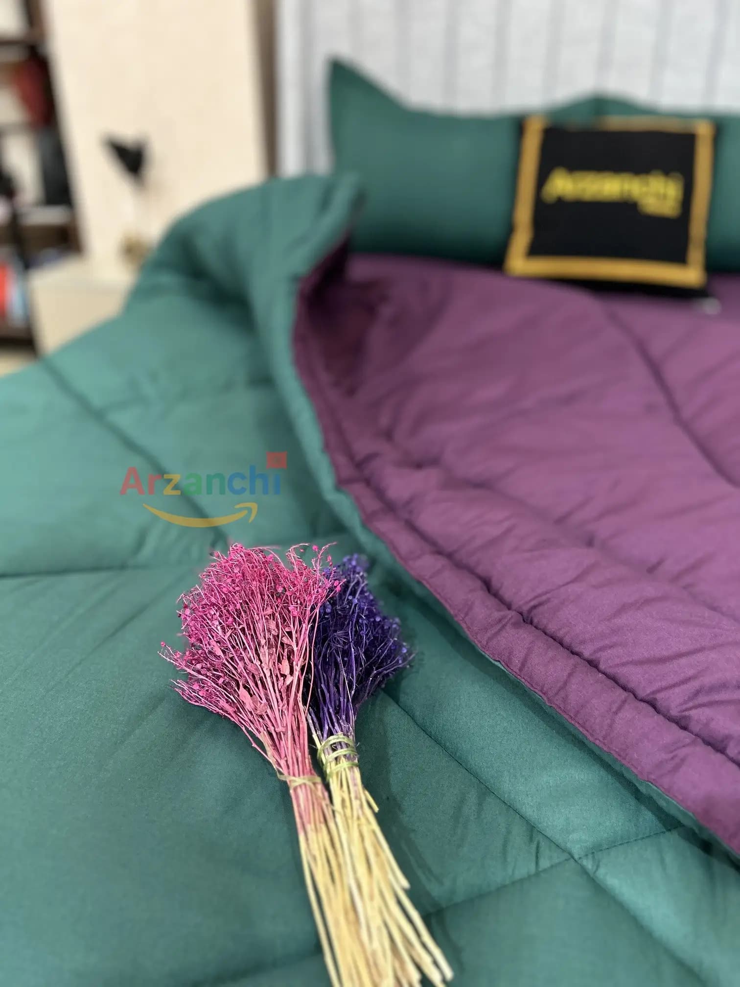 روتختی ساده سبزیشمی و بنفش بادمجونی کد S726 ارزانچی — تصویر ۳