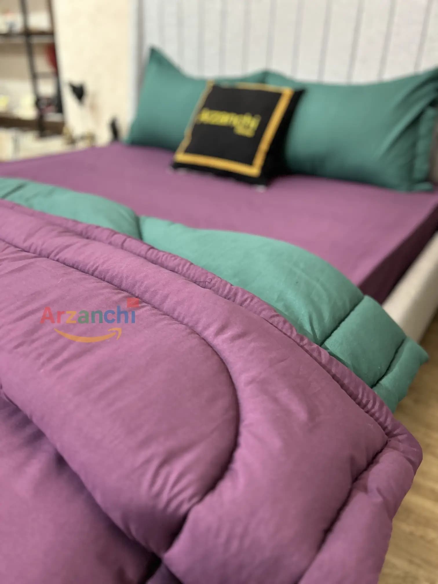 روتختی ساده سبزیشمی و بنفش بادمجونی کد S726 ارزانچی — تصویر ۵
