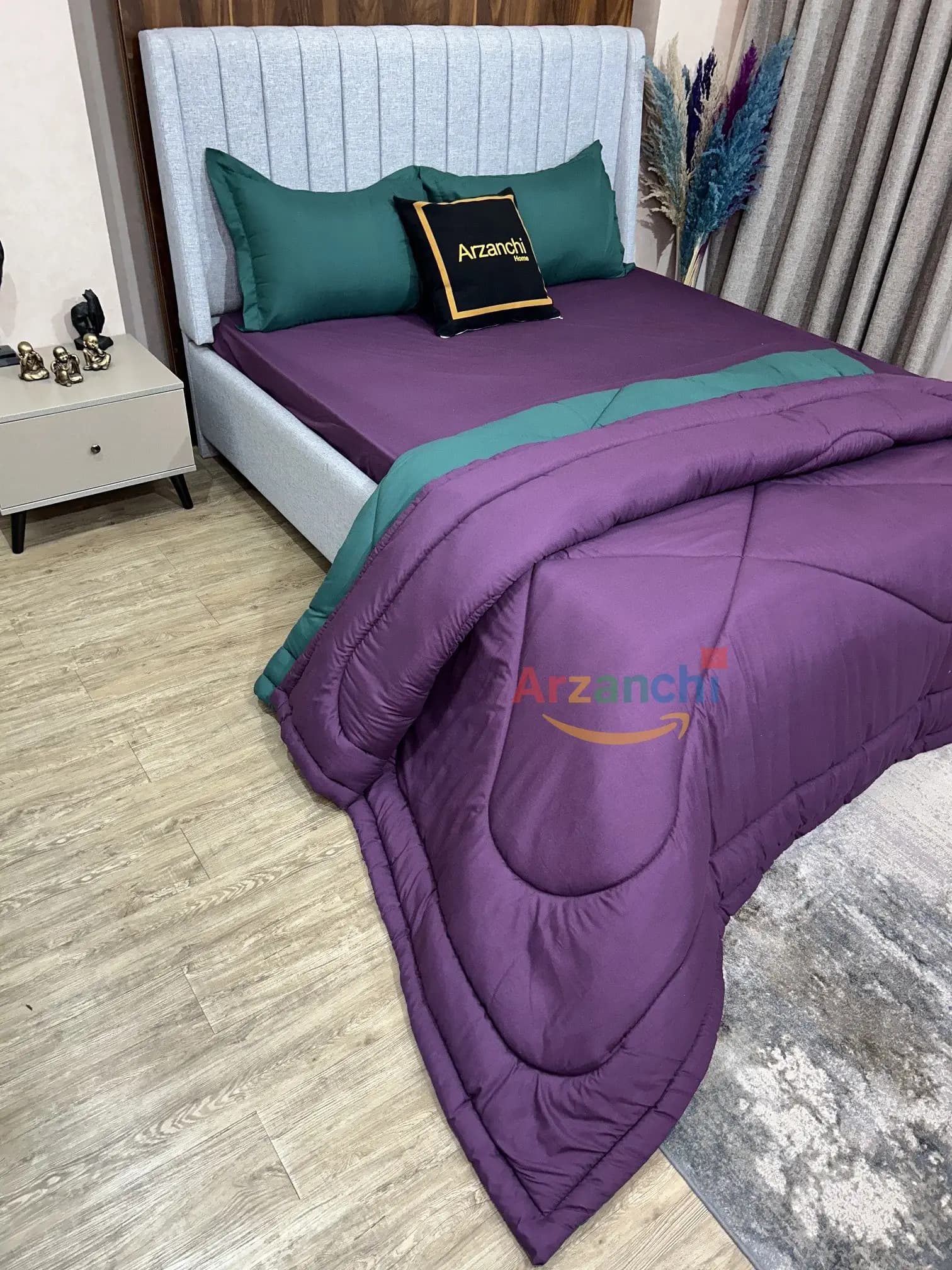روتختی ساده سبزیشمی و بنفش بادمجونی کد S726 ارزانچی — تصویر ۴