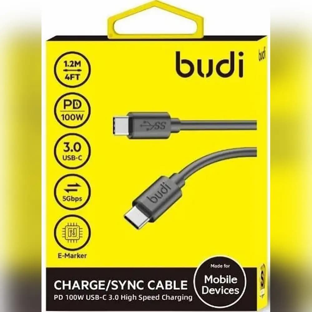 کابل شارژ USB-C به USB-C بودی مدل Budi DC536TT12B توان 100 وات طول 1.2 متر با گارانتی ۱۸ ماهه شرکتی (۶ ماه تعویض) — تصویر ۲