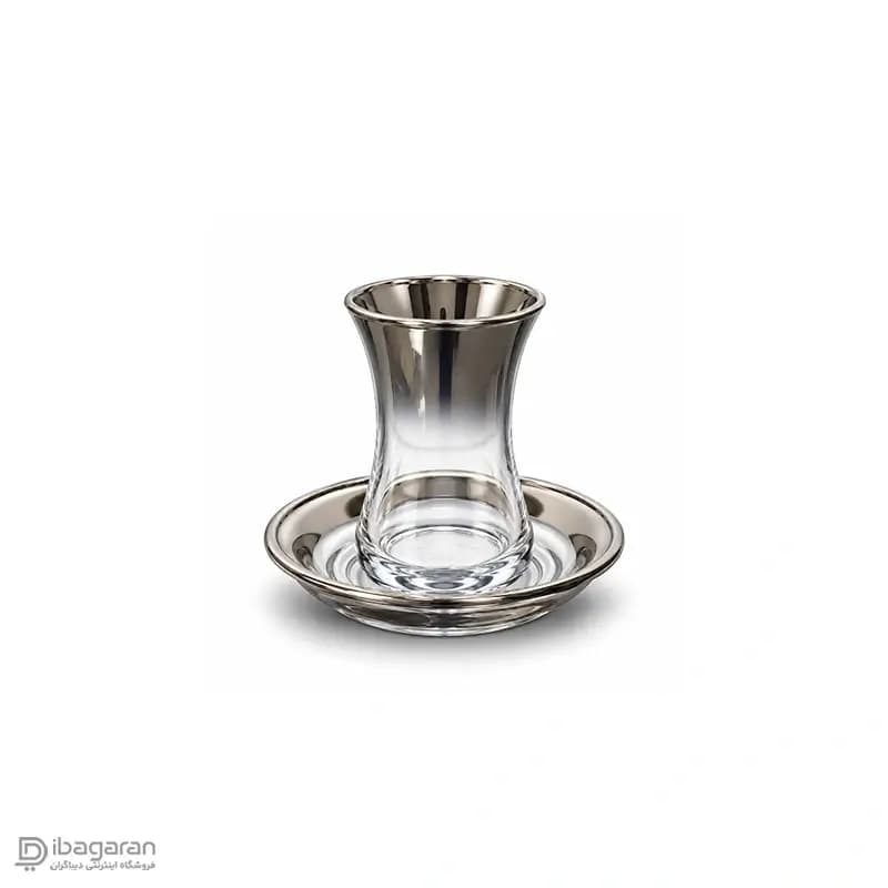 استکان کمر باریک و نعلبکی بلور کاوه طرح متالیک — تصویر ۴