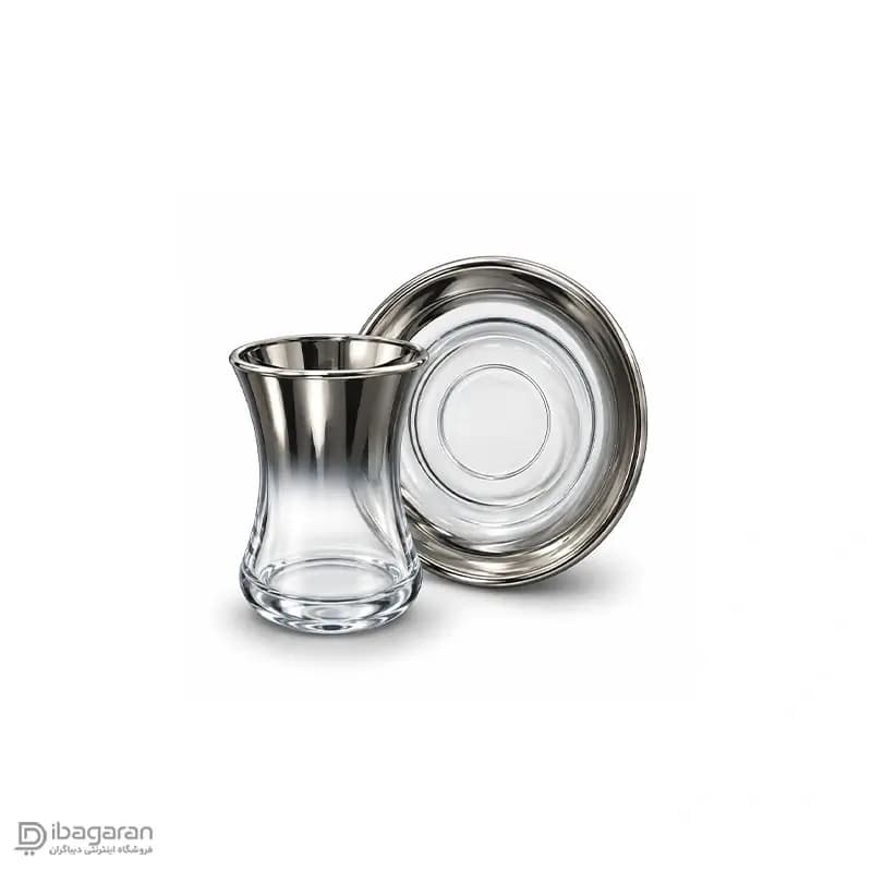 استکان کمر باریک و نعلبکی بلور کاوه طرح متالیک — تصویر ۷
