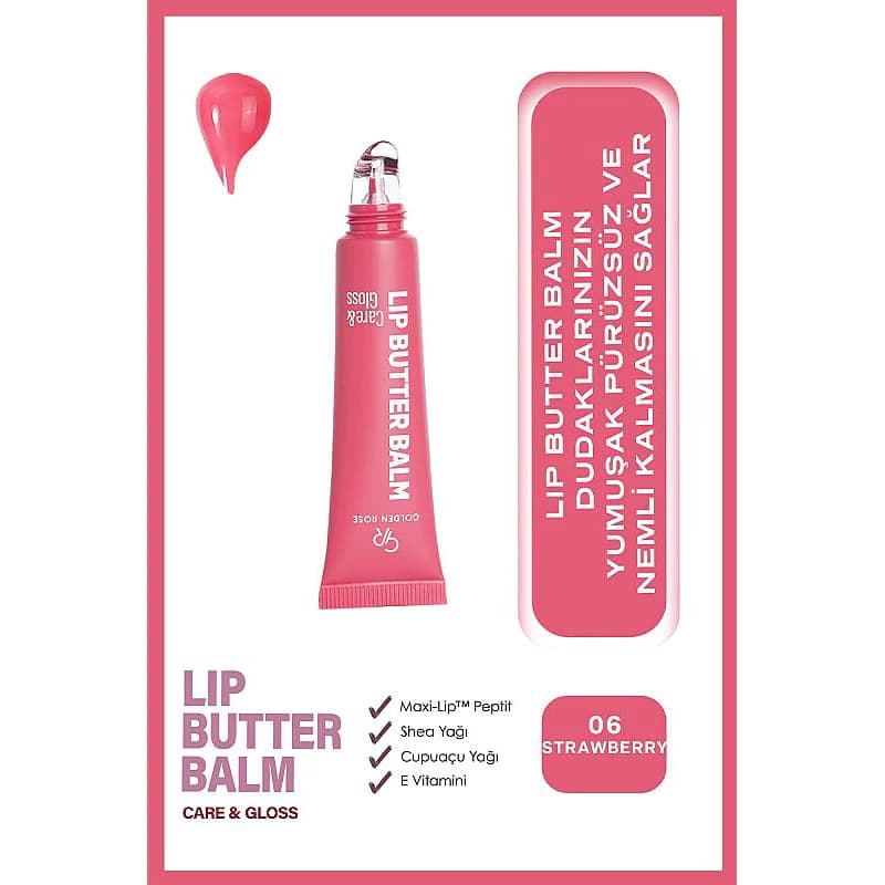 بالم لب تیوبی گلدن رز CARE & GLOSS شماره 06 رنگ STRAWBERRY JAM — تصویر ۳