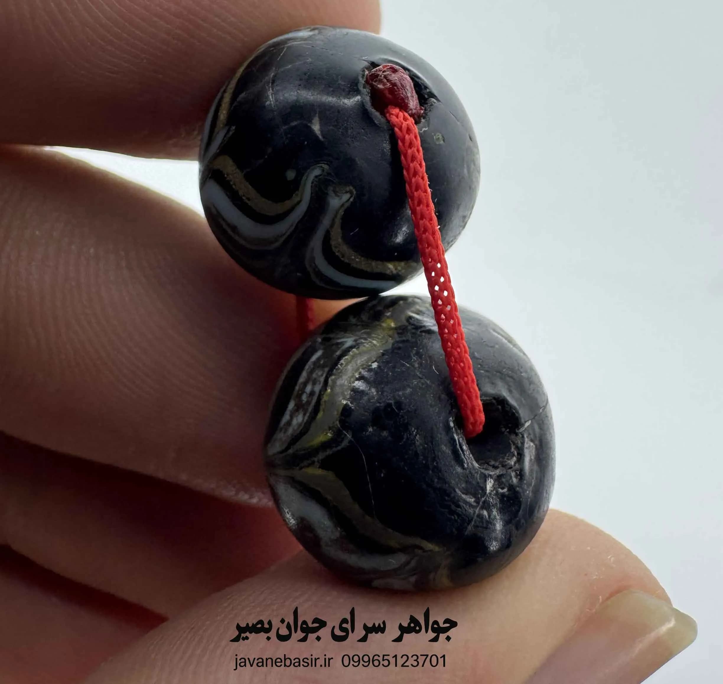 جفت مهره چیتو (مینا) – بافت هنرمندانه کهن و نماد ثبات انرژی — تصویر ۲