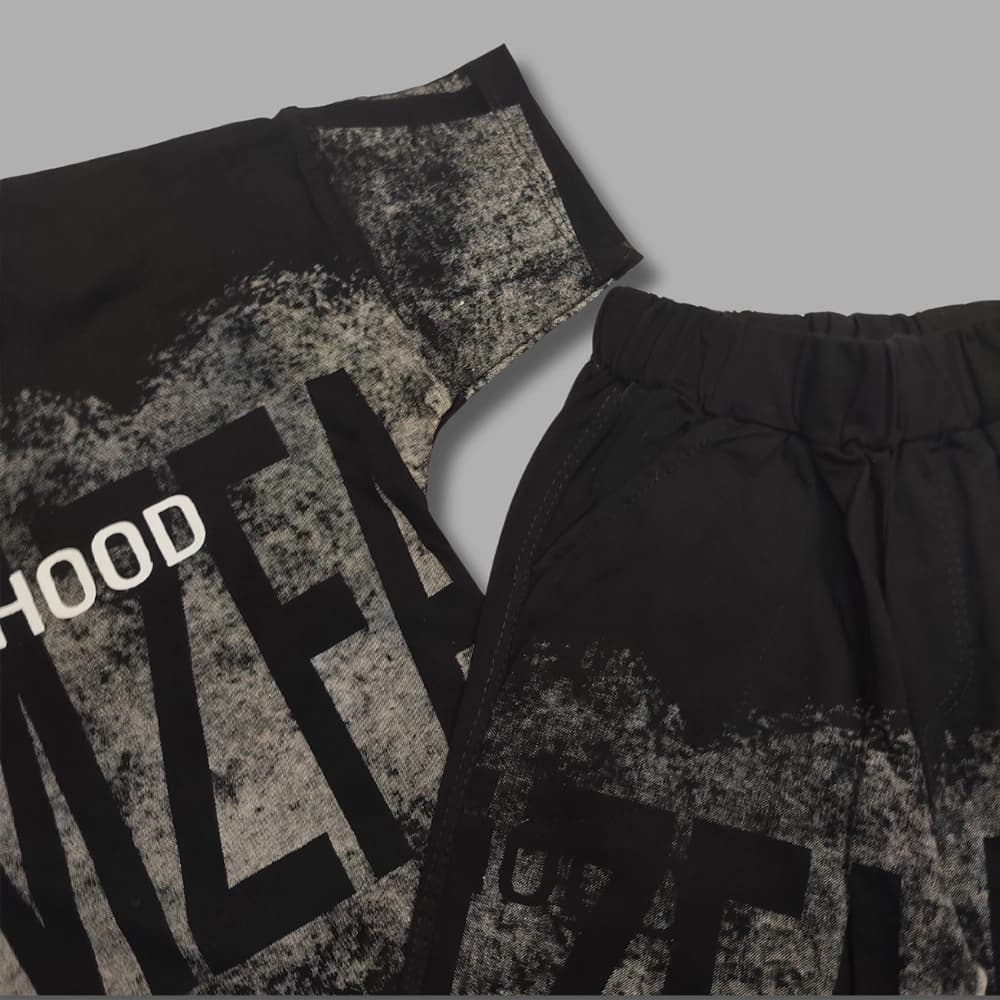 تیشرت شلوارک جین دخترانه پسرانه طرح HOOD — تصویر ۴